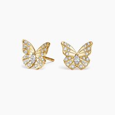 Logan Hollowell Flutter Lab Diamond Stud Ears - 14K Yellow Gold. Glistening lab diamonds and solid gold form the shape of a butterfly in these ethereal stud earrings. Whimsical and intricate, this design was crafted with magic in mind (1/5 total carat weight).     Brilliant Earth x Logan Hollowell invites you to step into a secret garden with limited edition jewelry inspired by the beauty and enchantment of nature. Logan Hollowell, Boss Fashion, Butterfly Stud Earrings, Butterfly Earrings Stud, Etsy Bridesmaid Gifts, Moissanite Earrings, Brilliant Earth, Diamond Stud Earrings, Gifts For Brother