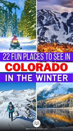 colorado in the winter with text overlay that reads 2 fun places to see in colorado in the winter