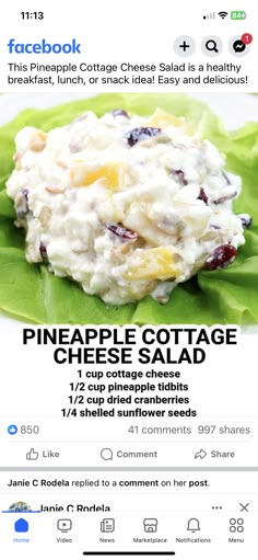 the facebook page for pineapple cottage cheese salad