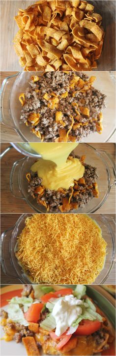 the steps to make an enchilada casserole with tortilla chips