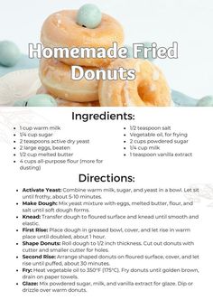 the recipe for homemade fried donuts is shown