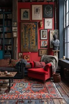 a living room filled with furniture and lots of books