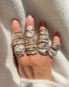 Organic Silver Jewellery, Stacked Silver Rings, Rings Silver Aesthetic, Chunky Silver Jewelry, Chuncky Rings, Chunky Jewelry Silver, Silver Rings Aesthetic, Word Rings, Silver Ring Stack