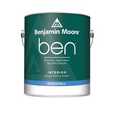 a white paint with an orange and green label on the side that says ben interior