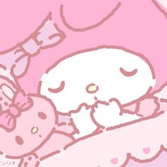 a drawing of a hello kitty sleeping next to a teddy bear