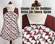 an apron with gnomes on it and the words gnome for the holidays retro 50's shock apron