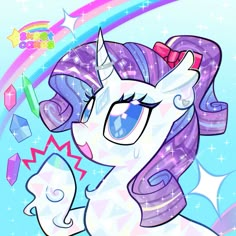 an image of a cartoon pony with stars and rainbows