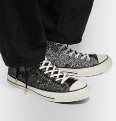 CONVERSE JW ANDERSON 1970S CHUCK TAYLOR ALL STAR GLITTERED CANVAS HIGH. #converse #shoes White Egret, High Top Vans, Silver Style, Chuck Taylor All Star