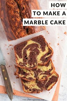 two slices of marble cake sitting on top of a cutting board