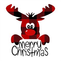 a red and black plaid reindeer holding a merry christmas sign