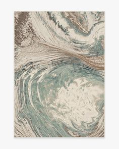 an abstract painting in shades of green, brown and white with waves on the surface