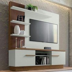 the entertainment center is built into the wall