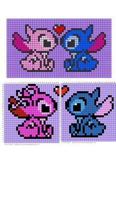 four pixellated images of different cartoon characters