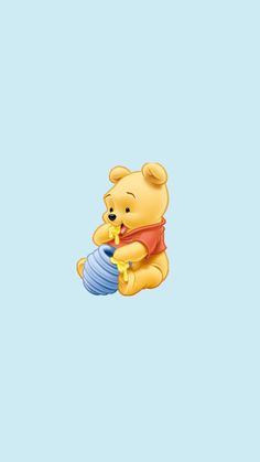 a winnie the pooh wallpaper with a baby bear on it's back