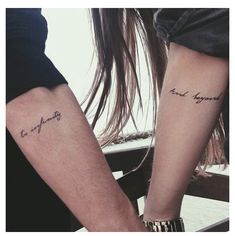 two people holding hands with tattoos on their arms that say i'm always there