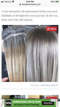 Highlights For Grey Hair, Blonde Hair With Grey Highlights, Gray Hair Blending, Blonde Foils, Hair Blending, Grey Blending, Grey Blonde Hair, Ash Blonde Hair Colour