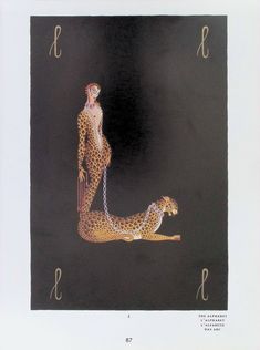 a woman is standing next to a giraffe on a black background with gold lettering