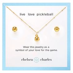 Pickleball Gold Earrings and Necklace by Chelsea Charles Pickleball Gift, Luxe Jewelry, Chain Gold, Necklace And Earrings, Pickleball, Spring Rings, Earring Gifts, The Game, Gift Set