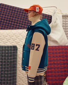 #ader#number#play#graphic Cotton Varsity Jacket With Embroidered Patch For Streetwear, Collegiate Varsity Jacket With Embroidered Patch For Streetwear, Varsity Color Block Streetwear Outerwear, Cotton Varsity Outerwear With Logo Patch, Streetwear Outerwear With Embroidered Patch And Baseball Collar, Varsity Letterman Jackets, Military Coat