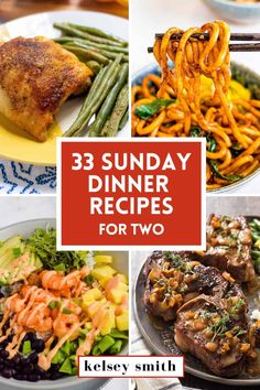 the cover of 33 sunday dinner recipes for two, including meats and veggies