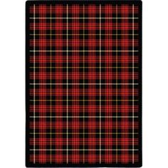 a red and black plaid rug