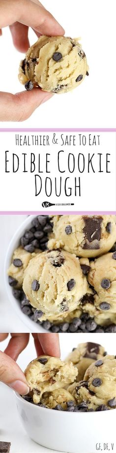 a collage of photos showing how to make edible cookie dough with chocolate chip cookies