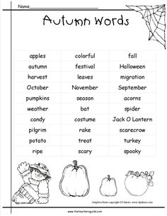 the autumn words worksheet