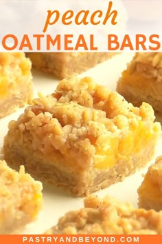 peach oatmeal bars with text overlay