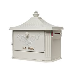 a white mailbox with an eagle on the front and us mail in the back