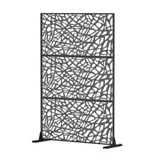 a metal screen with an intricate design on the front and back sides, against a white background