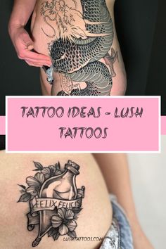 a woman's stomach with tattoos on it and the words tattoo ideas - lush tattoos