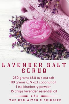 Salt Scrub Diy Recipes, Diy Lavender Sugar Scrub, Diy Lavender Body Butter, Lavender Body Scrub, Purple Body Scrub, Lavender Salt Scrub, Salt Scrub Diy, Salt Scrub Recipe