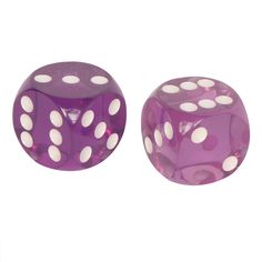 two purple dices with white dots on them