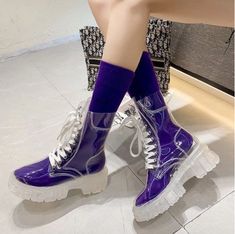 Transparent Platform Boots With Sock Candy Color on Storenvy Women Rain Boots, Transparent Boots, Outdoor Girls, Female Shoes, Velvet Shoes, Womens Rain Boots, Boots Waterproof, Yellow Shoes, Beige Shoes