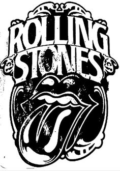 the rolling stones logo is shown in black and white