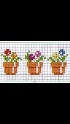 three potted flowers cross stitch pattern