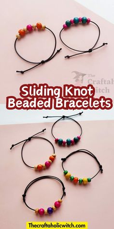 three bracelets with beads on them and the words, studding knot beaded bracelets