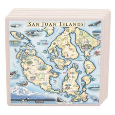 San Juan Islands Coaster Fantasy Cabin, Pen And Ink Watercolor, Coast Salish, Flathead Lake, San Juan Island, Orcas Island, Hand Drawn Map, Drawn Map, San Juan Islands