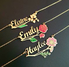 "P E R S O N A L I Z E D ∙ J E W E L R Y Dainty Name Necklace with Birth Flower, Personalized Name Necklace, Custom Gold Name Jewelry, Birthday Gift for Her, Mother's Day Gifts * Handmade with love ♡ * Material: Solid Sterling Silver * Finish: 18K Gold, 18k Rose Gold, Silver * Package: All Jewelry will be carefully packaged and sent in a beautiful gift box! * Height: it will be different for different names and flowers The birth flower name necklace is a special kind of jewelry. Unlike other jewelry, it has a special meaning to the wearer. It can represent your love or your name. Wearing it, it seems to have the most The company of a loved one will not feel lonely. I hope you can find personalized jewelry that suits you. H O W ∙ T O ∙ O R D ER 1.Choose the necklace finish you prefer 2.Choo Personalized Necklace Names, List Of Flowers, Custom Christmas Gifts, Types Of Gifts, Gold Name Necklace, Flower Names, Jewelry Birthday, Gifts Personalized, Birth Month Flowers