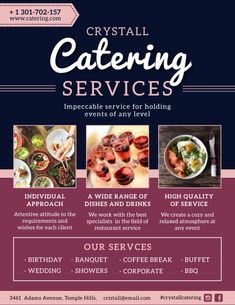 the flyer for crystal catering services