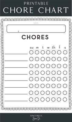 the printable chore chart for children to practice their handwriting and writing skills on