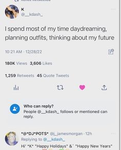 two tweets on twitter with the caption'i spend most of my time daydreaming, planning outfits, thinking about my future