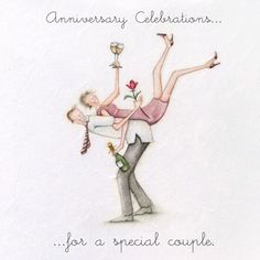 a man holding a woman on his back with the words anniversary celebrations for a special couple