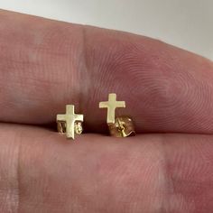 Genuine 9CT Yellow Gold Cross Stud Earrings 0.33 Grams - Gift Boxed Material: 9ct Gold Weight: 0.33 Grams Hight 6mm width 4MM All of our jewellery is professionally inspected; all items sold are Genuine. Please do not hesitate to contact me if you require any further information or have any problems. Any issues, I will ensure that they are resolved with 100% customer satisfaction. Note: Customized Jewellery is available. If you need any jewellery design in any size, contact us right now to get y Gold Studs Earrings, Cross Stud Earrings, Earrings Cross, Cross Earrings Studs, Studs Earrings, Gold Cross, Jewellery Design, Fine Jewellery Earrings, Gold Earrings Studs