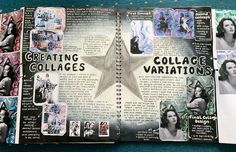 an open book with pictures of women and stars on the pages that are collaged together