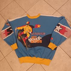 Good Condition .Does Have Wear Due To Age.No Size Tag But Fits Like An Xl. Ski Sweatshirt, Shirts Vintage, Vintage Ski, Yellow Blue, Size Tag, Blue Yellow, Skiing, Outfit Ideas, Color Blue