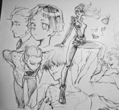 a drawing of some people in different poses