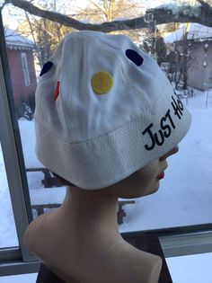 "**CHILDS HAT** Vintage 1950's 1960's Childs white hat. Has felt Polka Dots and a Straw Horse adorning it. Reads *Just Horsin Around* on the front. *SCROLL DOWN FOR MORE INFORMATION* **I DO COMBINE SHIPPING** CONDITION: Has 2 discolorations on the front. One by the letter R in Horsin and by the R in Around. MEASURES: Inside circumference-21\" Height-5 1/2\" *WE APOLOGIZE~BUT WE NO LONGER SHIP TO GERMANY, ITALY OR SPAIN. IF ORDERS COME IN FROM GERMANY, ITALY OR SPAIN, WE WILL HAVE TO CANCEL THEM White Adjustable Retro Hats, Vintage White Brimmed Hat, White Fitted Retro Hat, Vintage White Hat, One Size Fits Most, Vintage White Hat One Size Fits Most, White Vintage Hat, 1960s Hats, The Letter R, Vintage Clothing Boutique