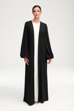 Essential Jersey Open Abaya - Black Clothing Veiled Modern Abaya Black, Abaya Fashion Dubai Black, Black Open Abaya, Halal Outfits, Abaya Noir, White Abaya, Modern Abaya, Abaya Fashion Dubai, Abaya Black