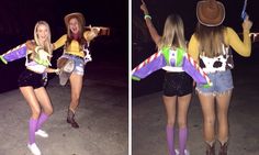 Woody And Buzz Lightyear Costume, Costumes For High Schoolers, Buzz Costume Diy, Buss Lightyear And Woody Costume, Buz Lighter Costume Women, Wood And Buzz Costume, Buzz Light Year And Woody Costume, Buzz Halloween Costume Women, Buzz Lightyear And Woody Costume Women